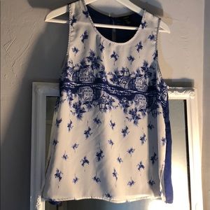 BLUE DESIGN CHIFFON BLOUSE